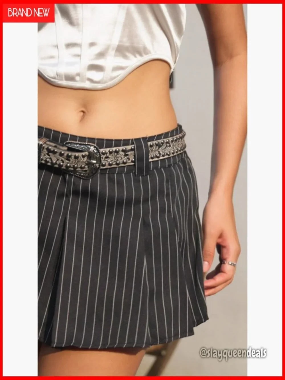 Striped Pleated Mini Skirt Low Waist Skater Style Y2K Trend